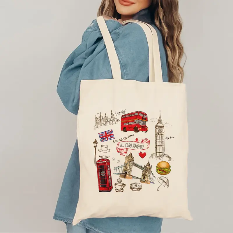 London Landmark Bus Phone Boot - Tote Bag Canvas Print บทวิจารณ์และราคา