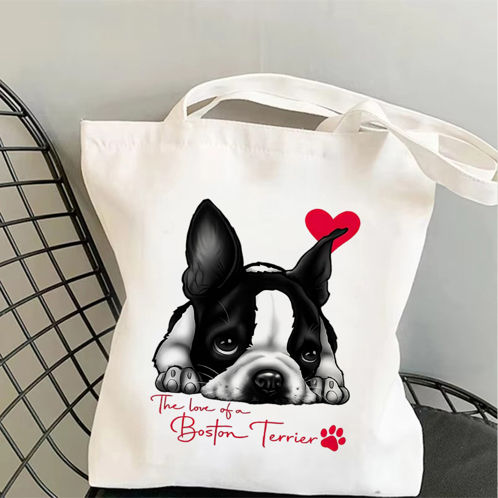 Cute Boston Terrier Canvas Tot - Tote Bag Canvas Print บทวิจารณ์และราคา