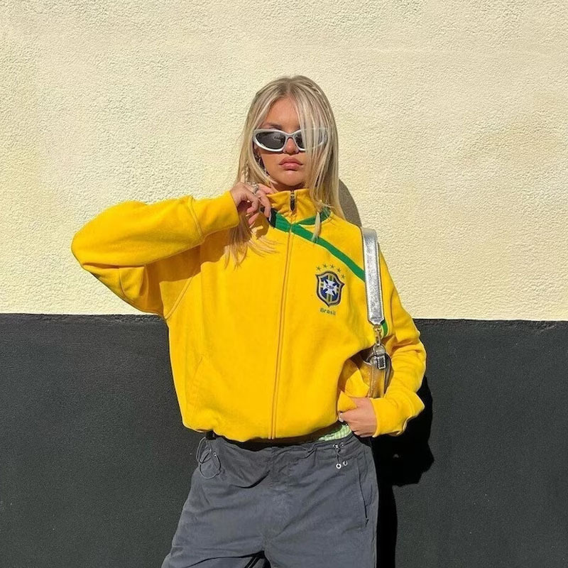 Brasil Flag Jacket Y2k Retro F - Street Fashion Brazil บทวิจารณ์และราคา