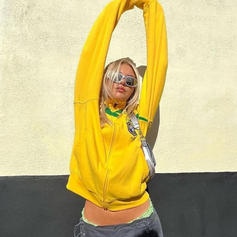 Brasil Flag Jacket Y2k Retro F - Street Fashion Brazil บทวิจารณ์และราคา