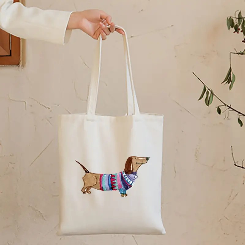 Cute Dachshund Funny Handbags  - Tote Bag Canvas Print บทวิจารณ์และราคา