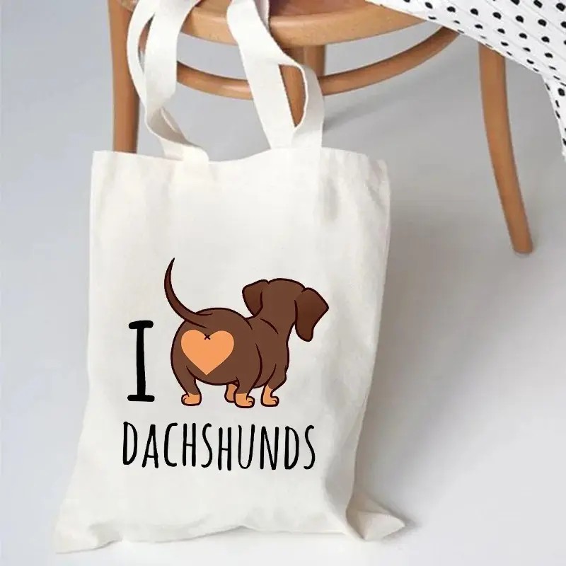 Cute Dachshund Funny Handbags  - Tote Bag Canvas Print บทวิจารณ์และราคา