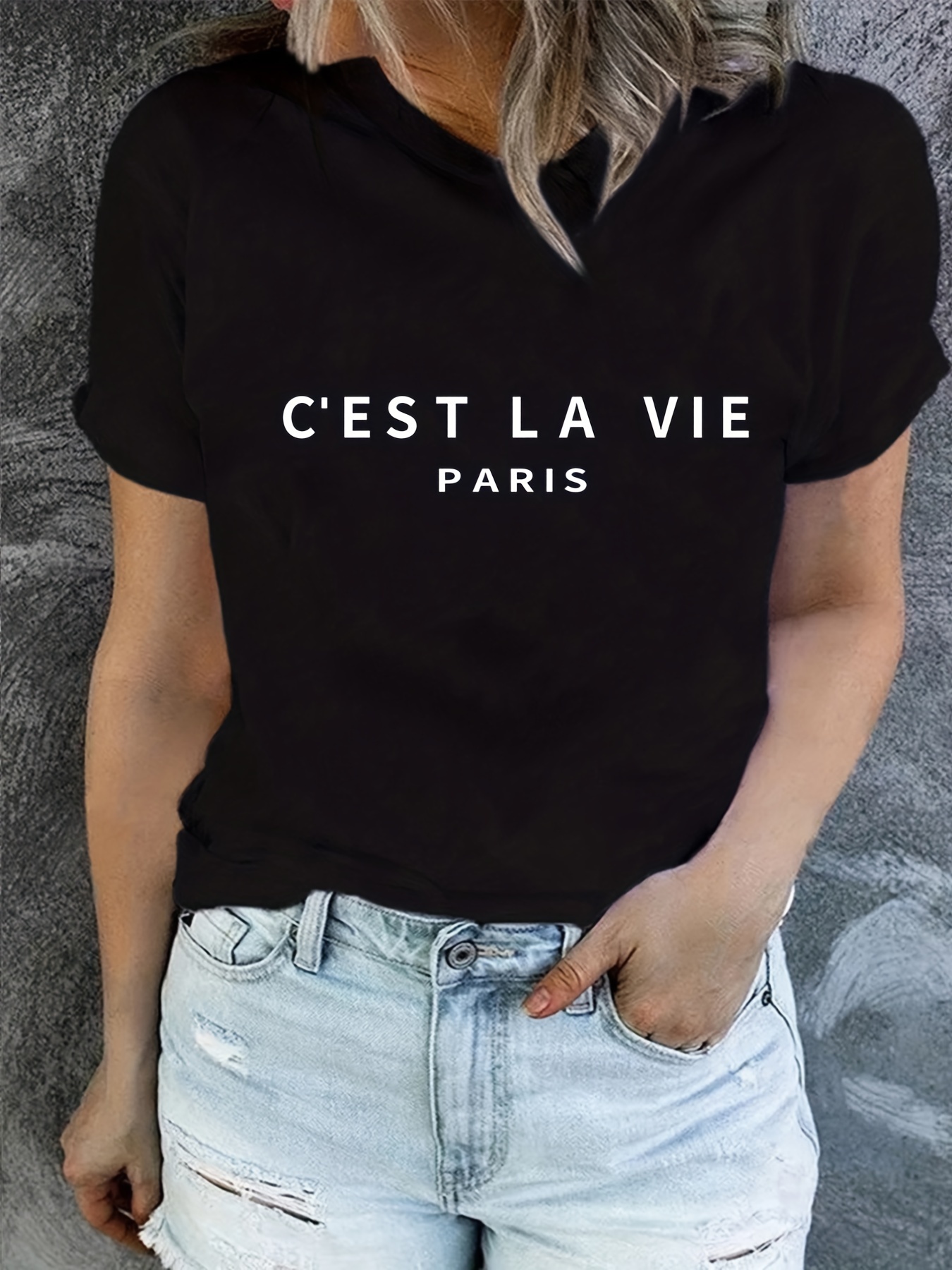Paris Print Crew Neck T-shirt, - Street Fashion In Paris บทวิจารณ์และราคา