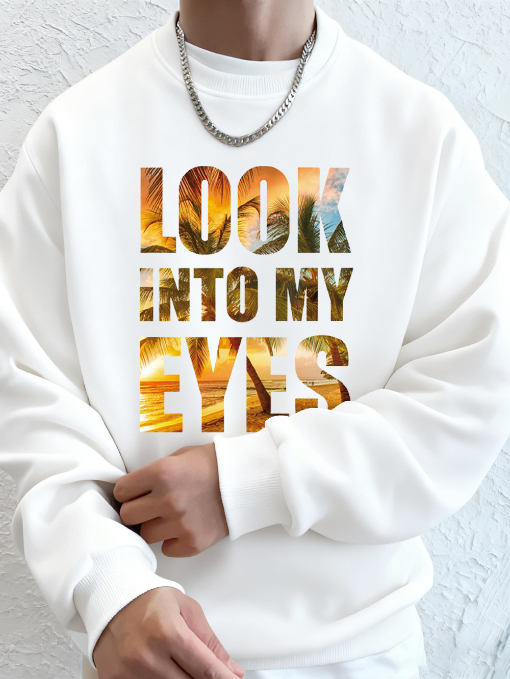 Look Into My Eyes Printing Men - Oversized Crewneck Fleece บทวิจารณ์และราคา