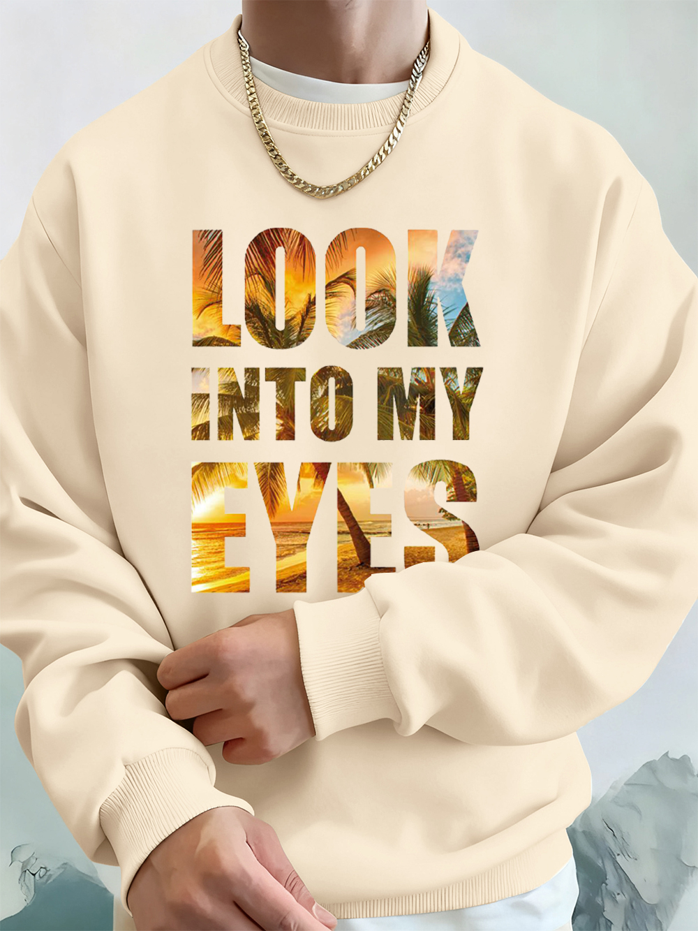 Look Into My Eyes Printing Men - Oversized Crewneck Fleece บทวิจารณ์และราคา