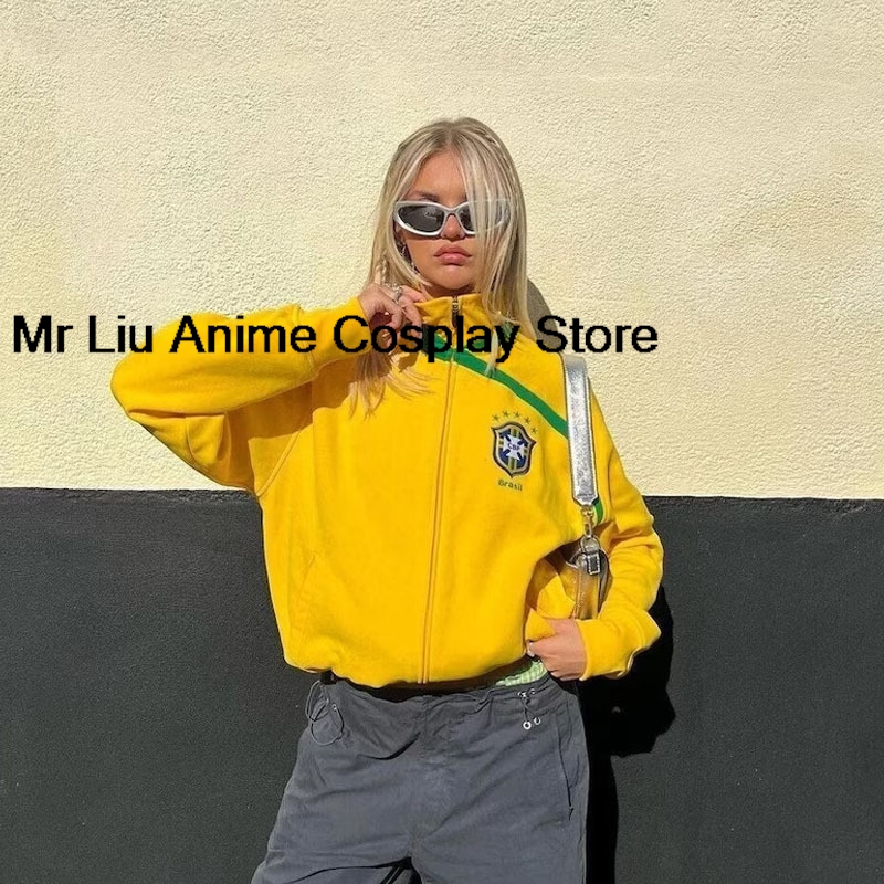 Y2k Brasil Flag Jacket Retro F - Street Fashion Brazil บทวิจารณ์และราคา