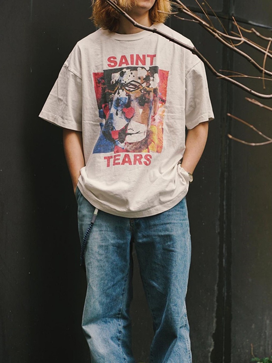 Loose Unisex round Neck Short  - Street Fashion Graffiti บทวิจารณ์และราคา