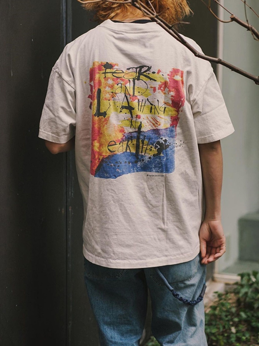 Loose Unisex round Neck Short  - Street Fashion Graffiti บทวิจารณ์และราคา