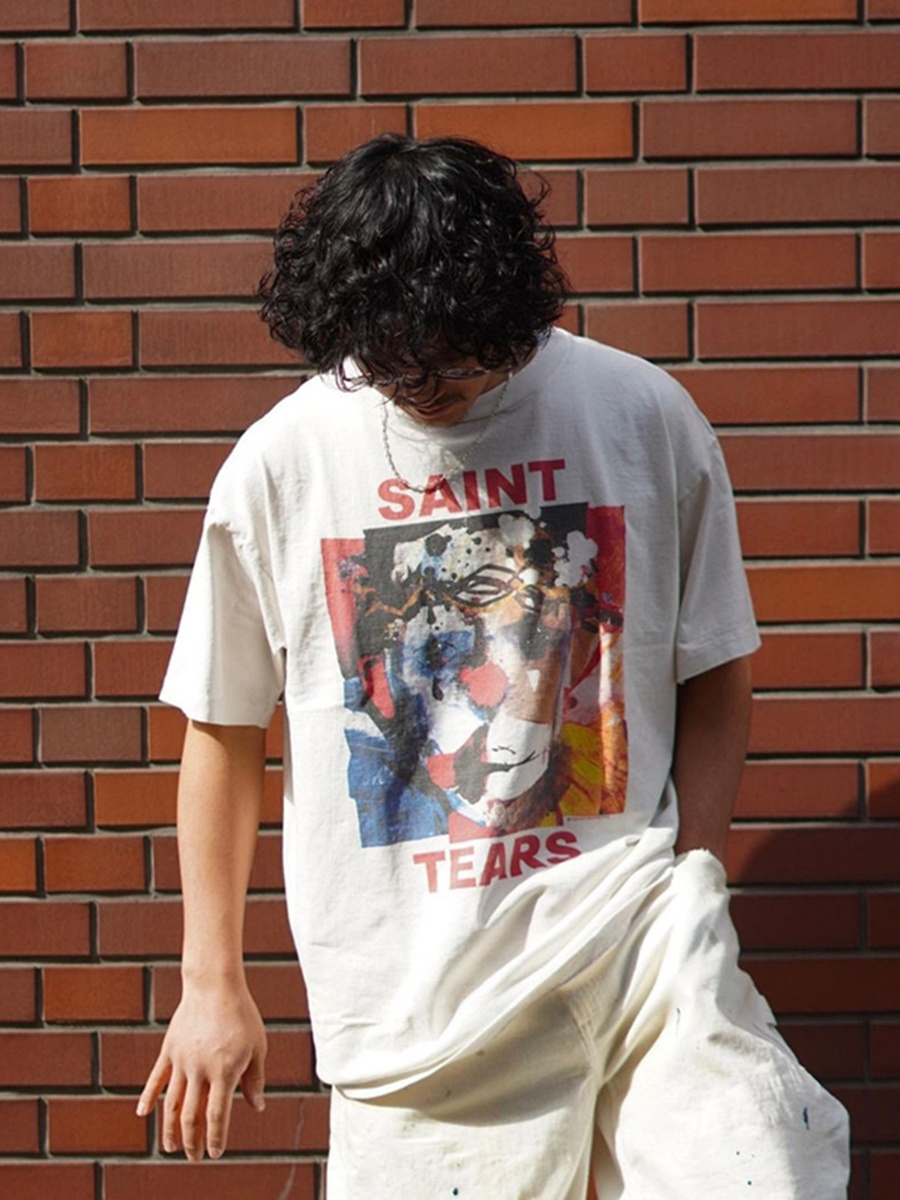 Loose Unisex round Neck Short  - Street Fashion Graffiti บทวิจารณ์และราคา