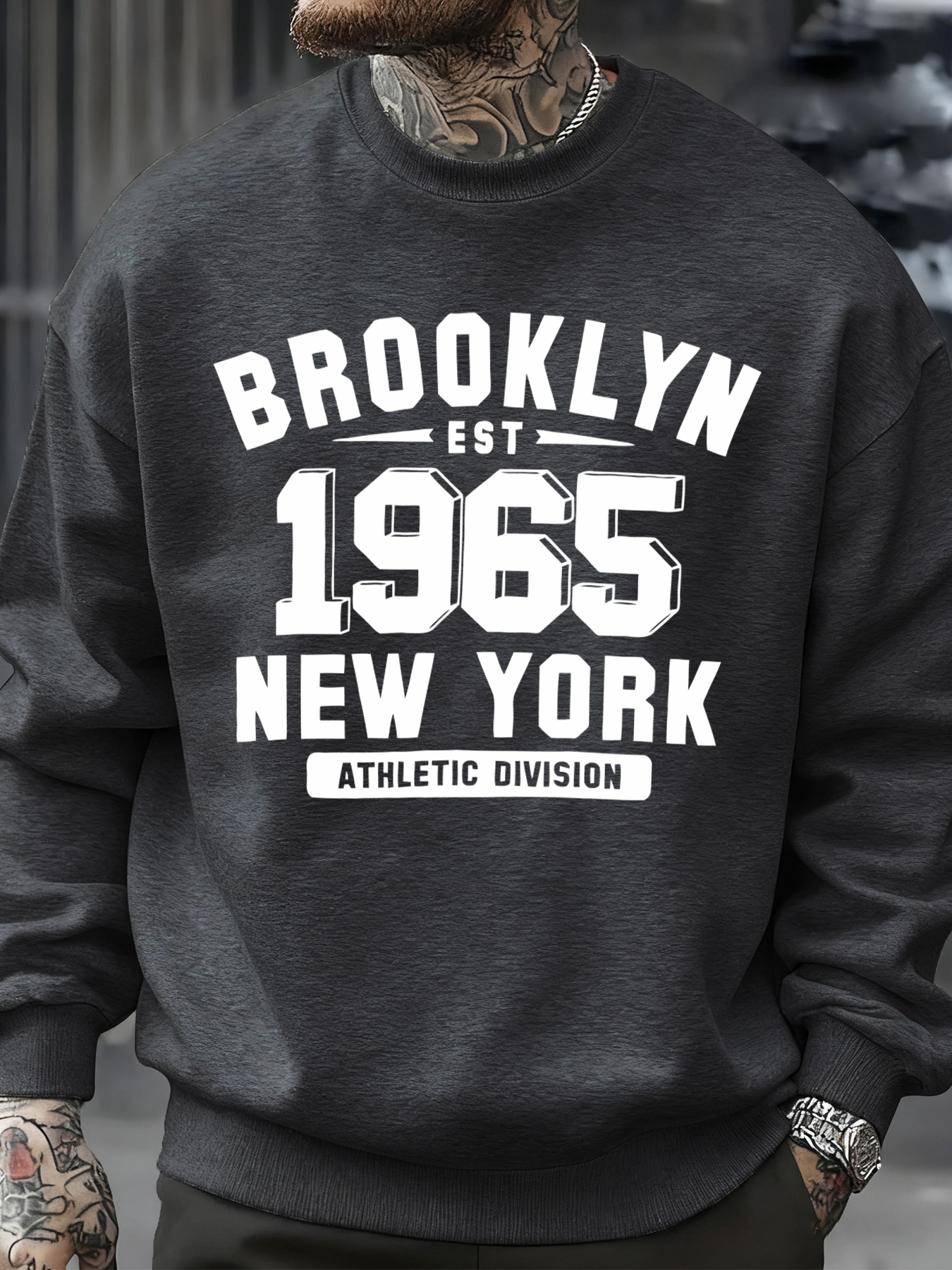 Brooklyn 1965 New York Printed - Oversized Crewneck Fleece บทวิจารณ์และราคา