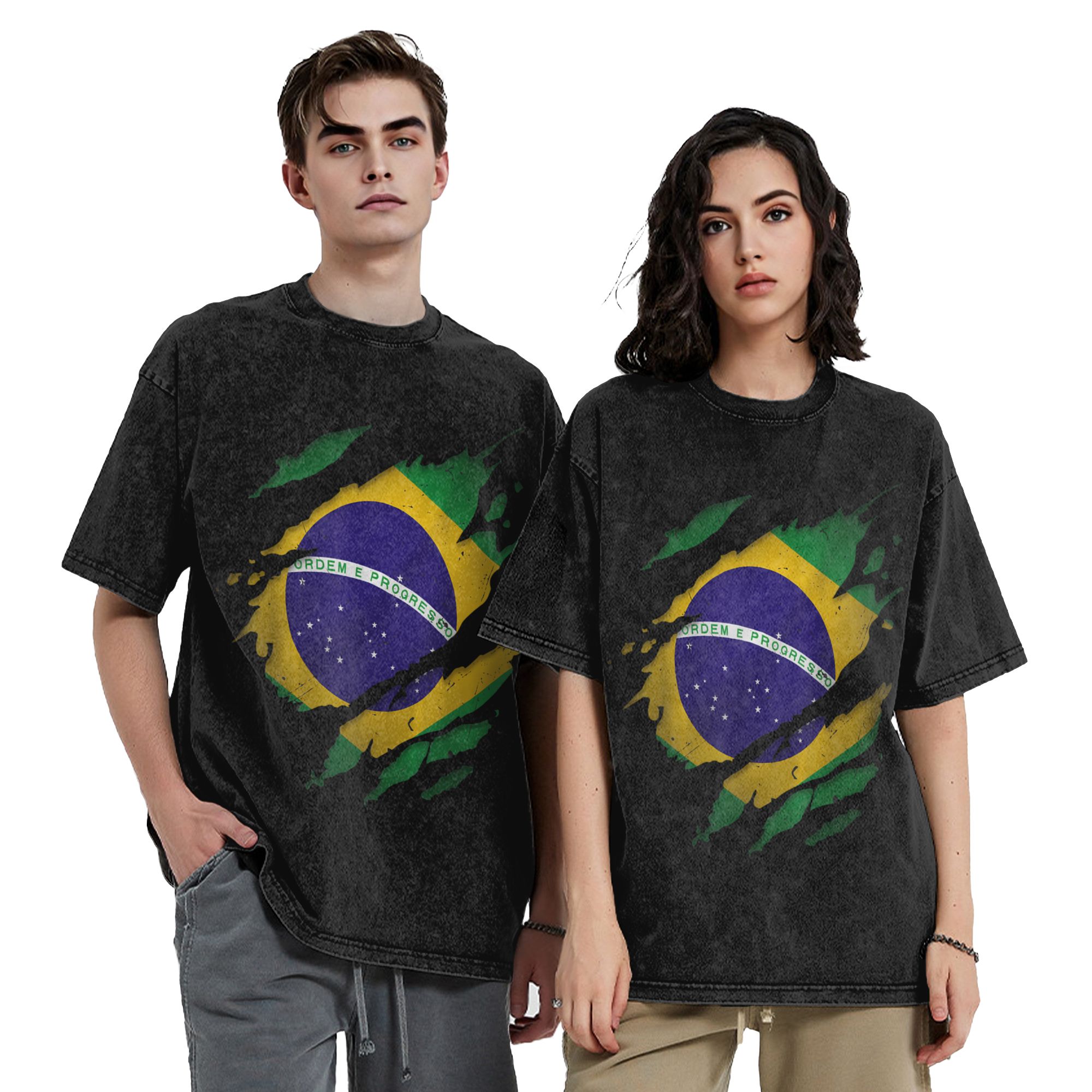 Brazil Brazilian Flag Washed T - Street Fashion Brazil บทวิจารณ์และราคา
