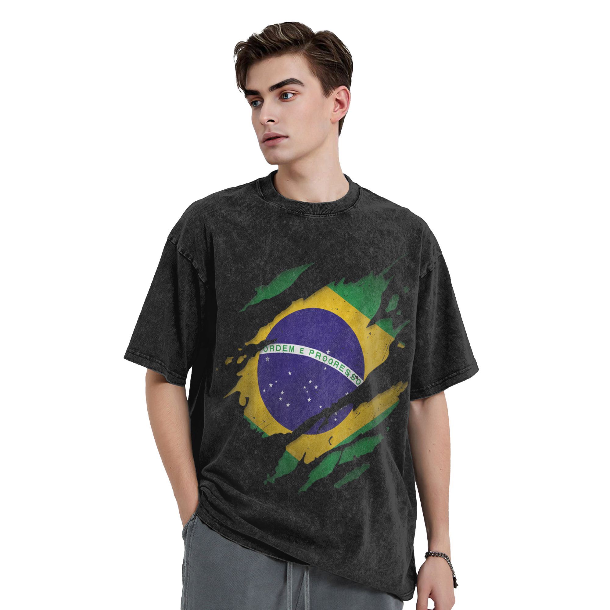 Brazil Brazilian Flag Washed T - Street Fashion Brazil บทวิจารณ์และราคา