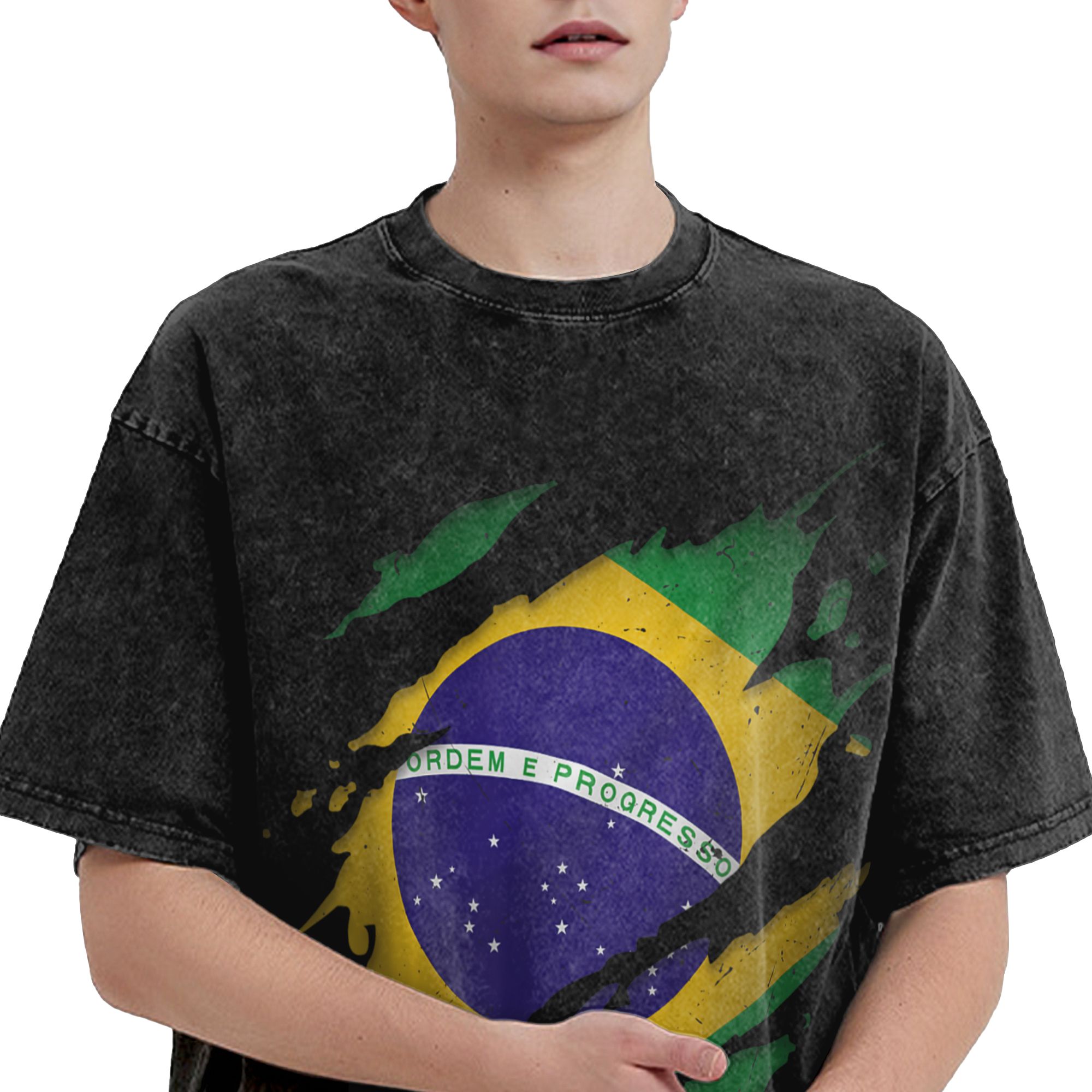 Brazil Brazilian Flag Washed T - Street Fashion Brazil บทวิจารณ์และราคา