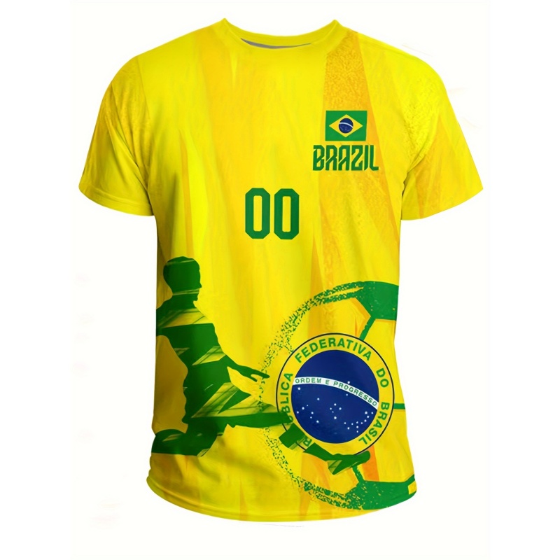 3D Printed Brazil Sports T-Shi - Street Fashion Brazil บทวิจารณ์และราคา