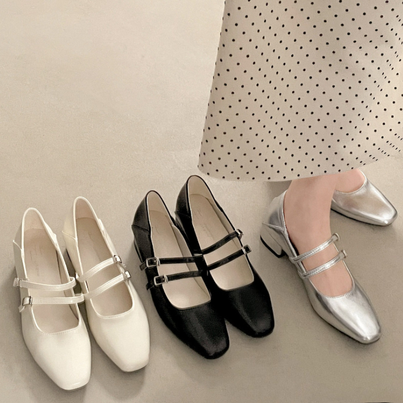 Square Toe Low Heel Women Silv - Street Fashion Ladies บทวิจารณ์และราคา