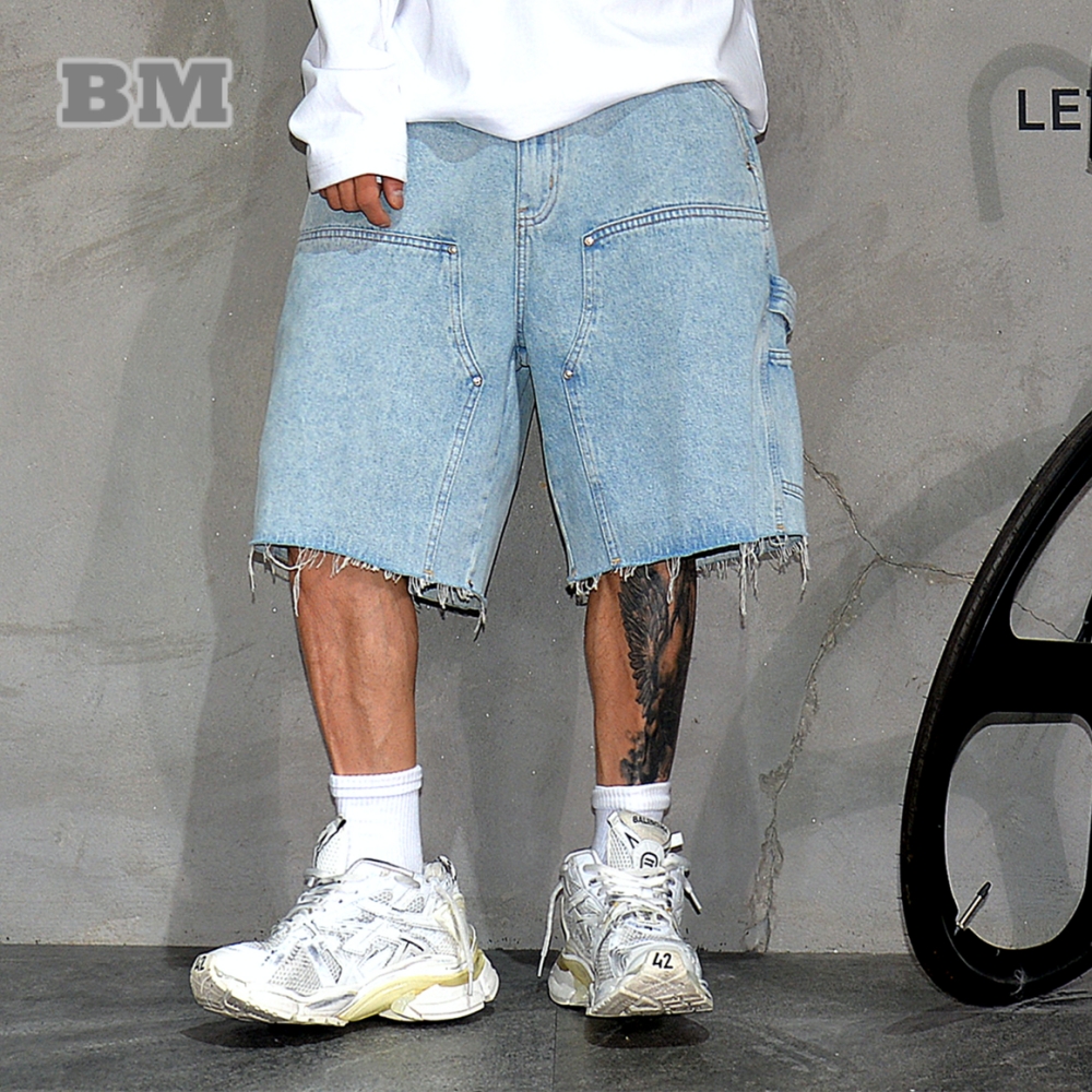 American Workwear Denim Shorts - Street Fashion Baggy บทวิจารณ์และราคา