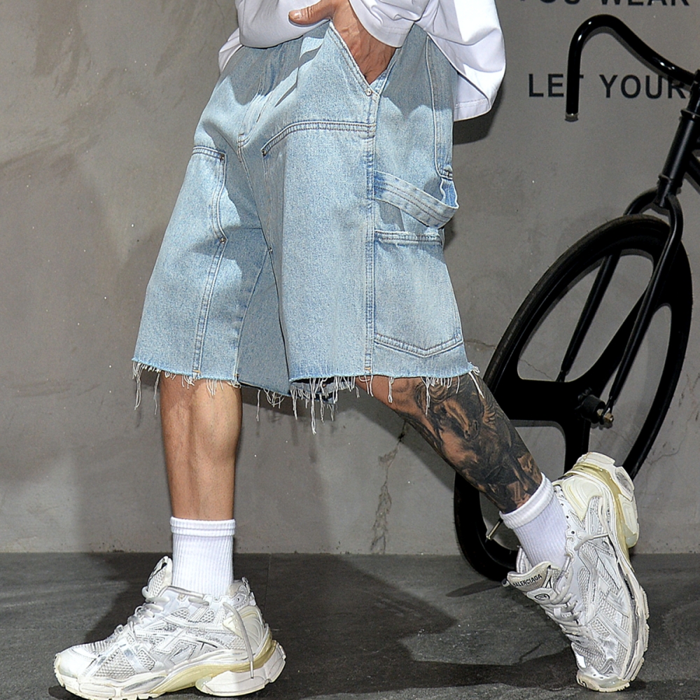 American Workwear Denim Shorts - Street Fashion Baggy บทวิจารณ์และราคา