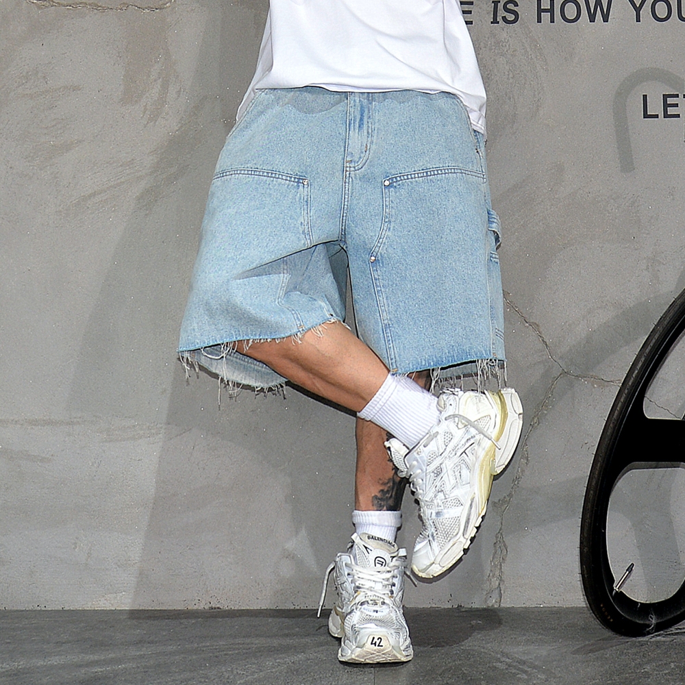 American Workwear Denim Shorts - Street Fashion Baggy บทวิจารณ์และราคา