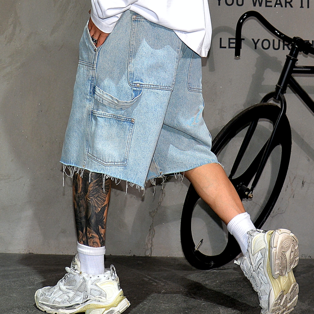 American Workwear Denim Shorts - Street Fashion Baggy บทวิจารณ์และราคา