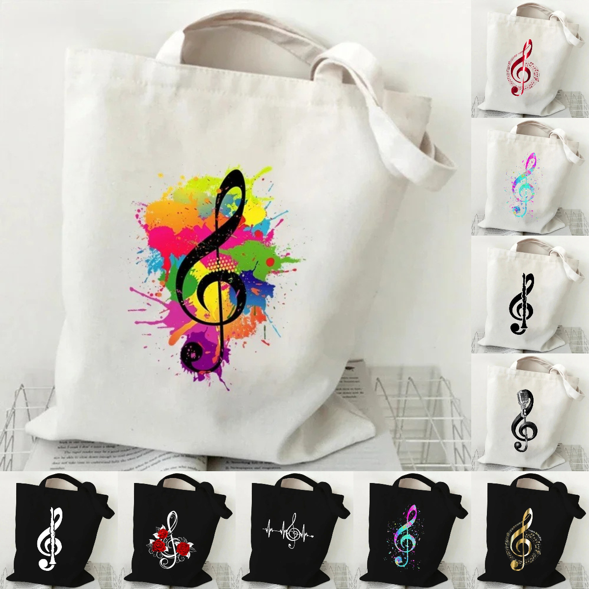 Music Note Heartbeat Printed C - Tote Bag Canvas Print บทวิจารณ์และราคา