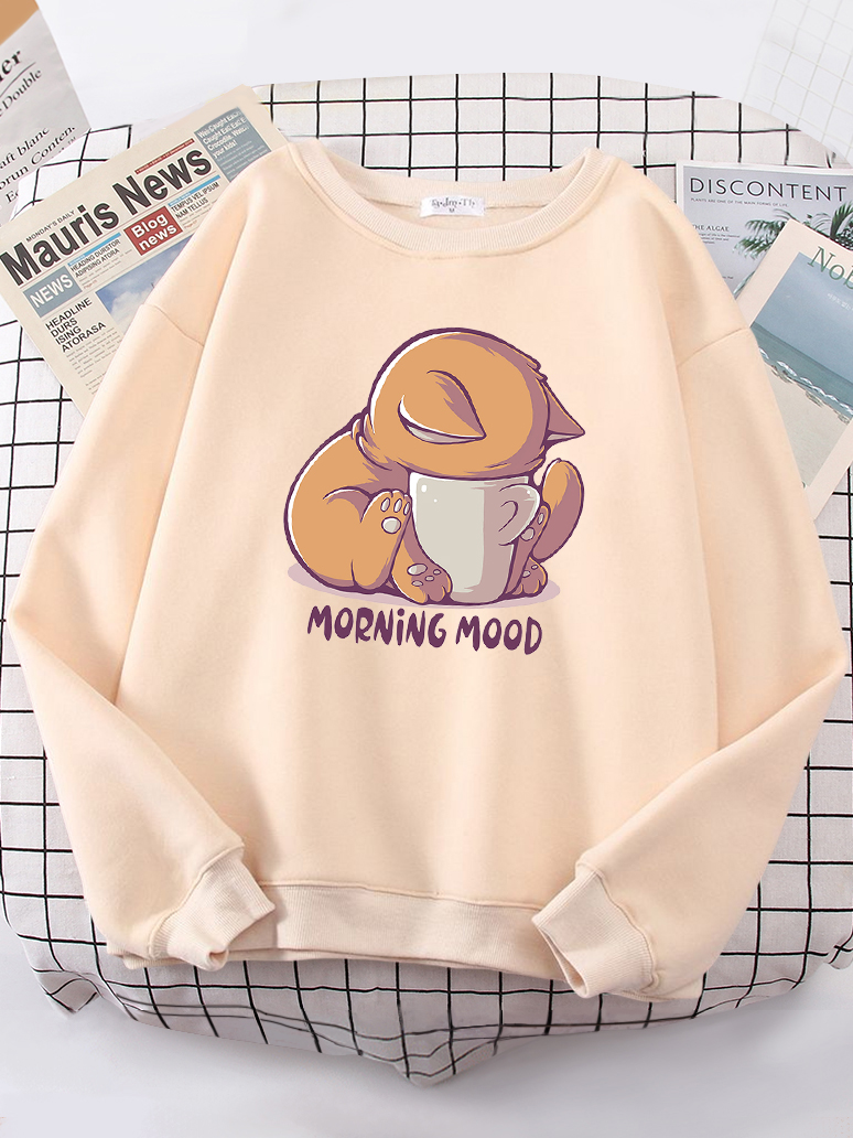 Cat Is Looking At The Cup Love - Oversized Crewneck Fleece บทวิจารณ์และราคา