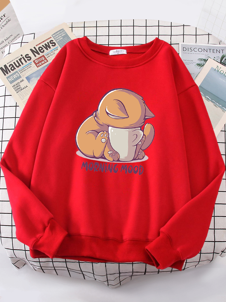 Cat Is Looking At The Cup Love - Oversized Crewneck Fleece บทวิจารณ์และราคา