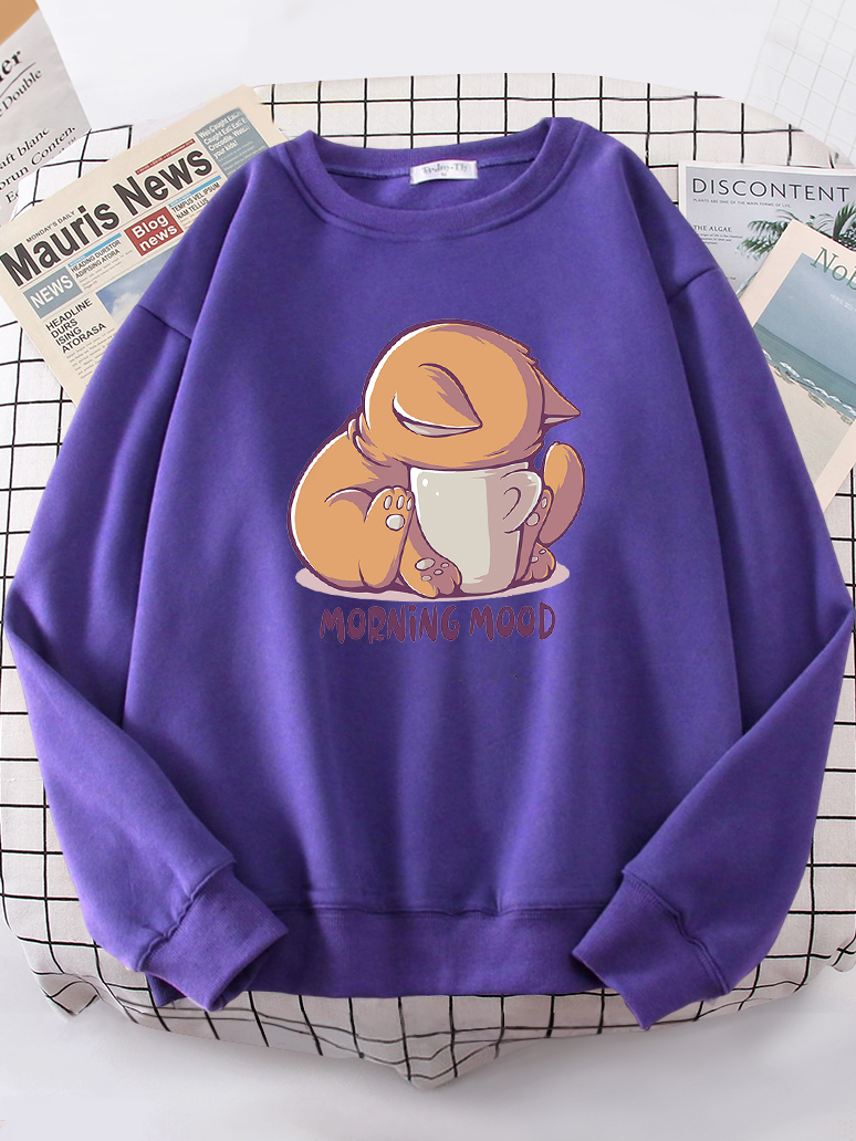 Cat Is Looking At The Cup Love - Oversized Crewneck Fleece บทวิจารณ์และราคา