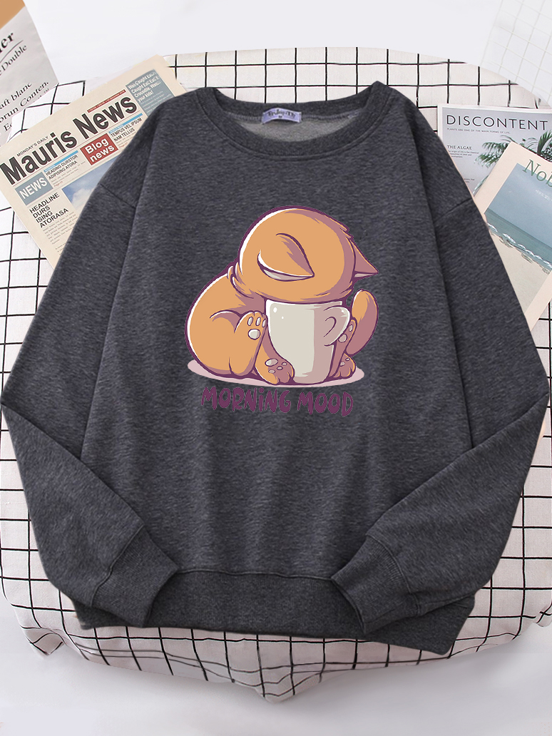 Cat Is Looking At The Cup Love - Oversized Crewneck Fleece บทวิจารณ์และราคา