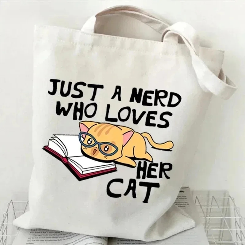 Cat and Book Canvas Handbag La - Tote Bag Canvas Print บทวิจารณ์และราคา