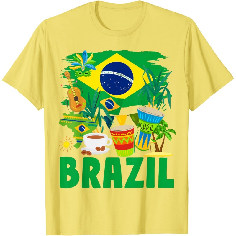 3D Printed Brazil Music T-Shir - Street Fashion Brazil บทวิจารณ์และราคา