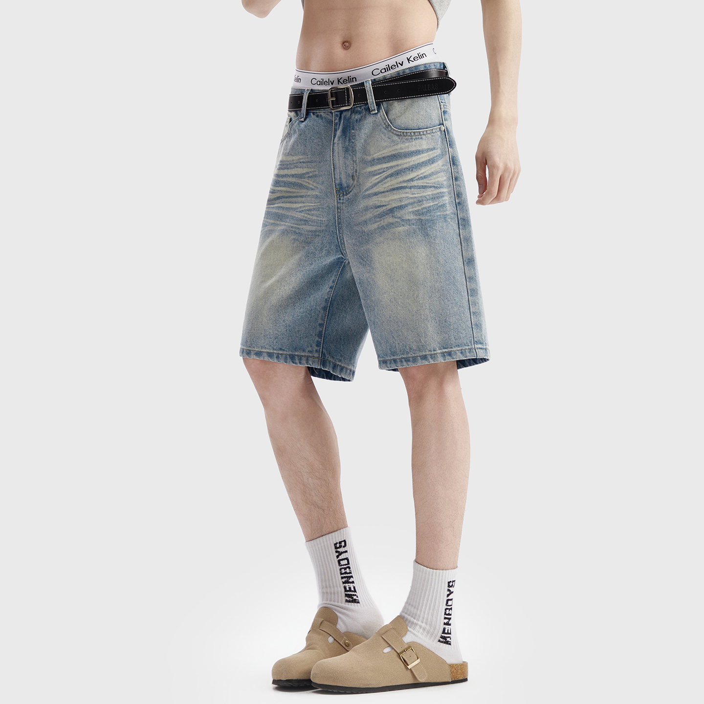 Vintage Washed Denim Shorts Me - Street Fashion Baggy บทวิจารณ์และราคา