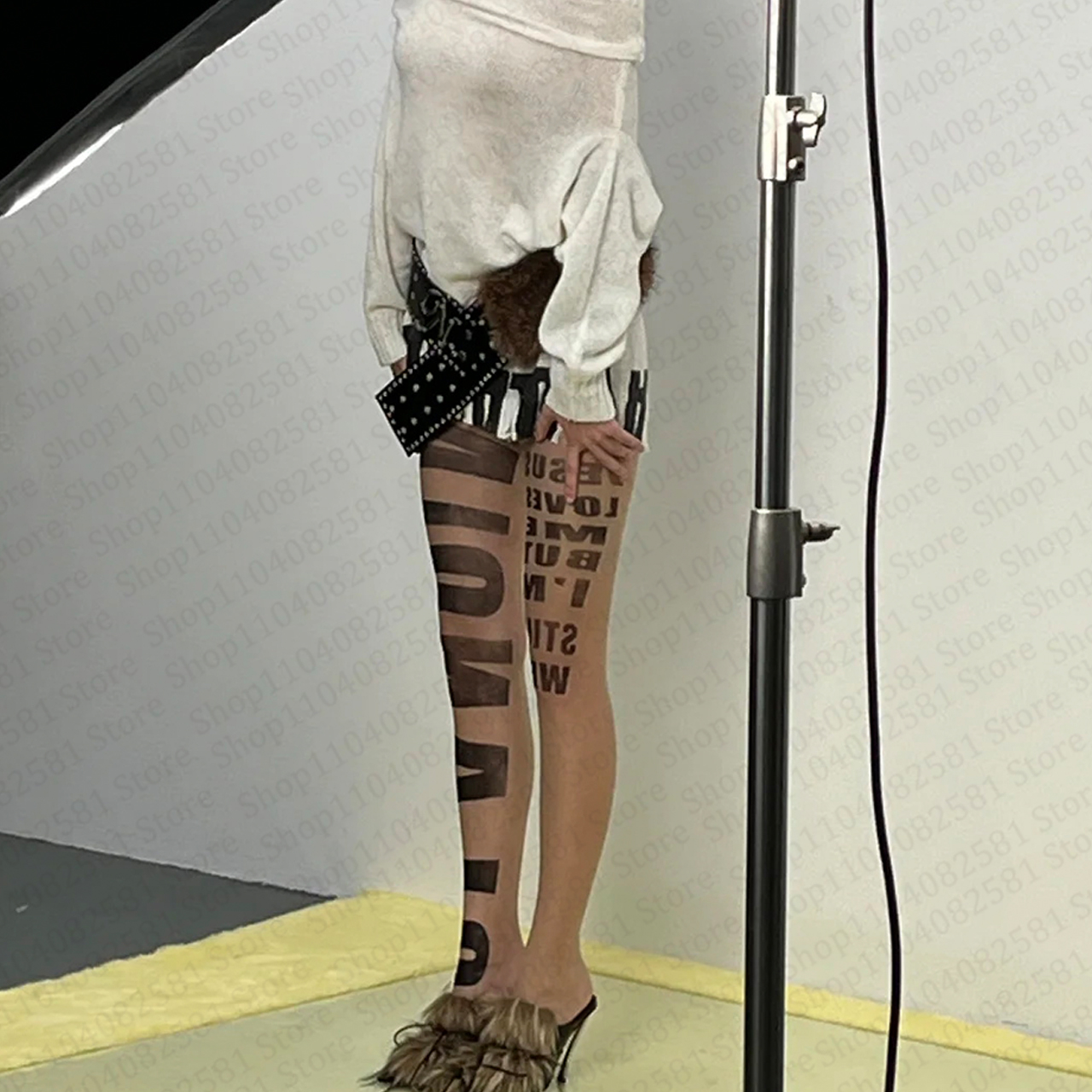 Gothic letter printed pantyhos - Street Fashion Graffiti บทวิจารณ์และราคา