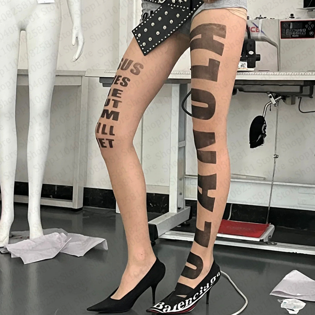 Gothic letter printed pantyhos - Street Fashion Graffiti บทวิจารณ์และราคา