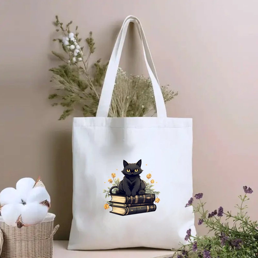Black Cat with Bowl of Oranges - Tote Bag Canvas Print บทวิจารณ์และราคา