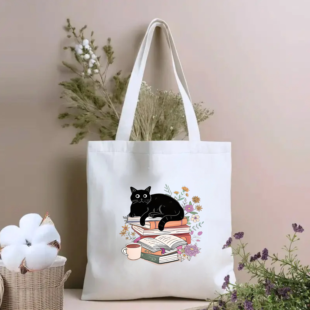 Black Cat with Bowl of Oranges - Tote Bag Canvas Print บทวิจารณ์และราคา